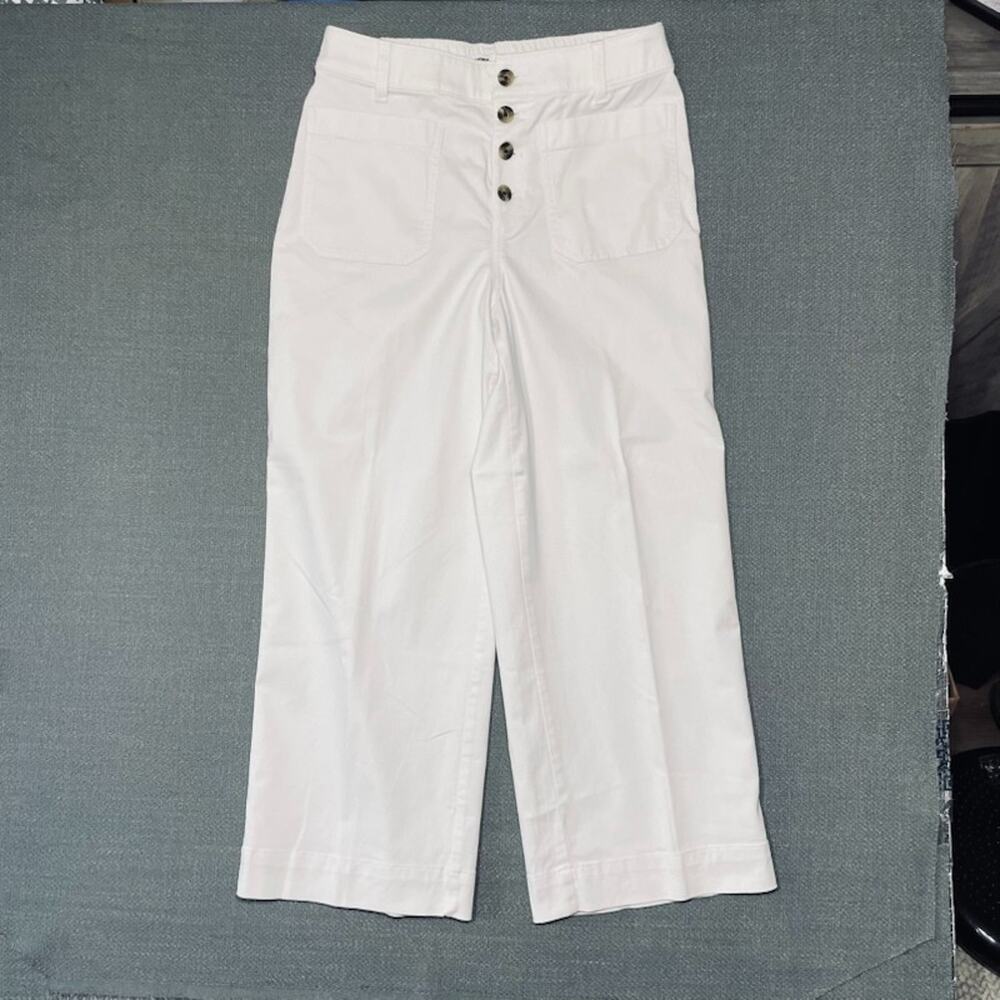 Sonoma White Wide Leg High Waisted Button Fly Jeans Women 8 Nautical Sailor